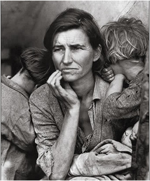 
	
	Đây là bức ảnh ghi lại sự khắc khổ của một bà mẹ có 7 người con, người đã gặp không ít khó khăn để nuôi các con của mình trong suốt giai đoạn khủng hoảng năm 1932. Tấm ảnh này đã được nằm trên trang nhất của rất nhiều tờ báo.